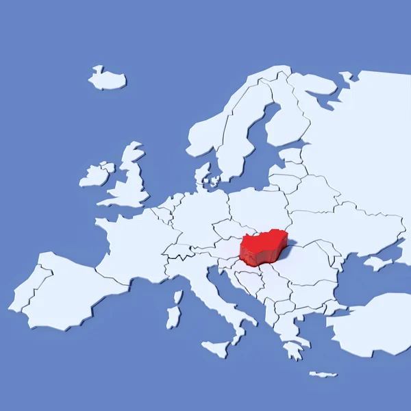 3D-s Térkép Európa feltüntetésével Magyarország — Stock Fotó