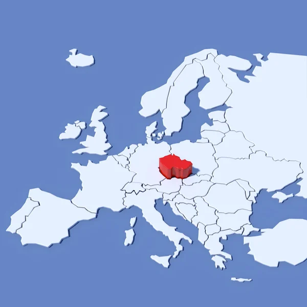 Mapa 3D de Europa con indicación República Checa — Foto de Stock