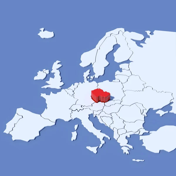 3D harita Avrupa gösterge Çek Cumhuriyeti ile — Stok fotoğraf