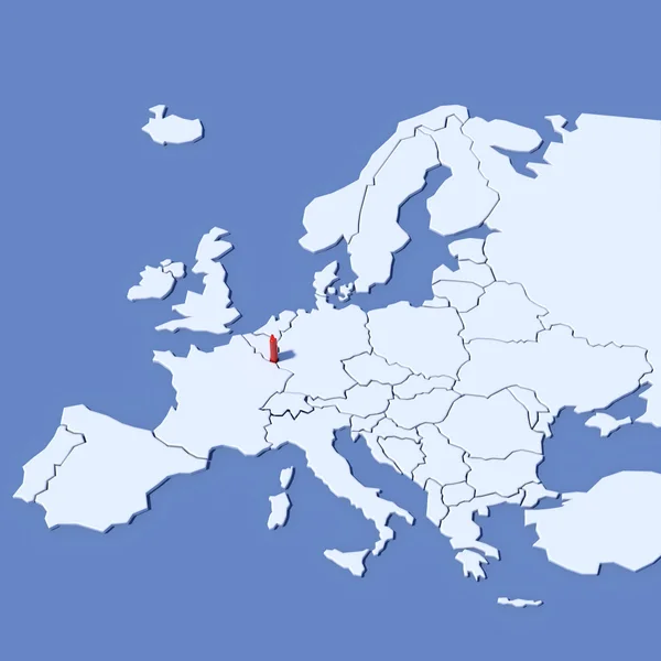 3D-s Térkép Európa Luxemburg feltüntetésével — Stock Fotó