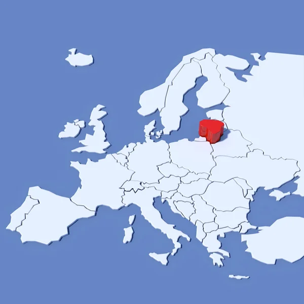 3D Kort over Europa med indikation Litauen - Stock-foto