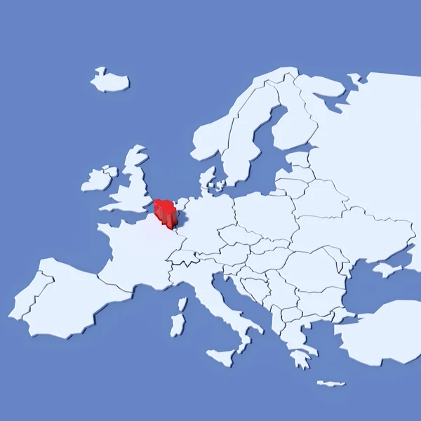 Mapa 3D de Europa con indicación Bélgica — Foto de Stock