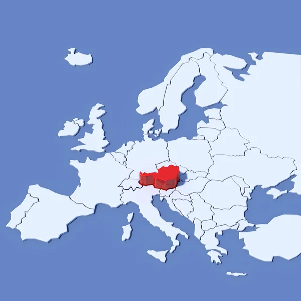 Mapa 3D de Europa con indicación Austria — Foto de Stock