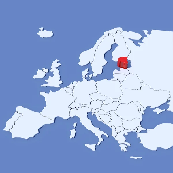 3D mapa Europy z oznaczeniem Estonii — Zdjęcie stockowe