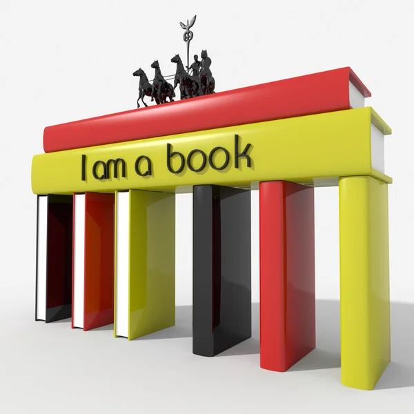 Brandenburger Tor met boeken kleuren en Duitsland "Ik ben een boek " — Stockfoto