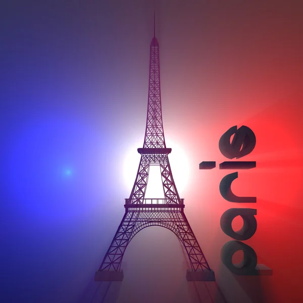 3 d ボリューム ライトでエッフェル塔の色フランスとパリ — ストック写真