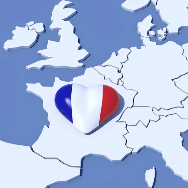 Kalp Fransa ile Avrupa'nın 3D harita — Stok fotoğraf