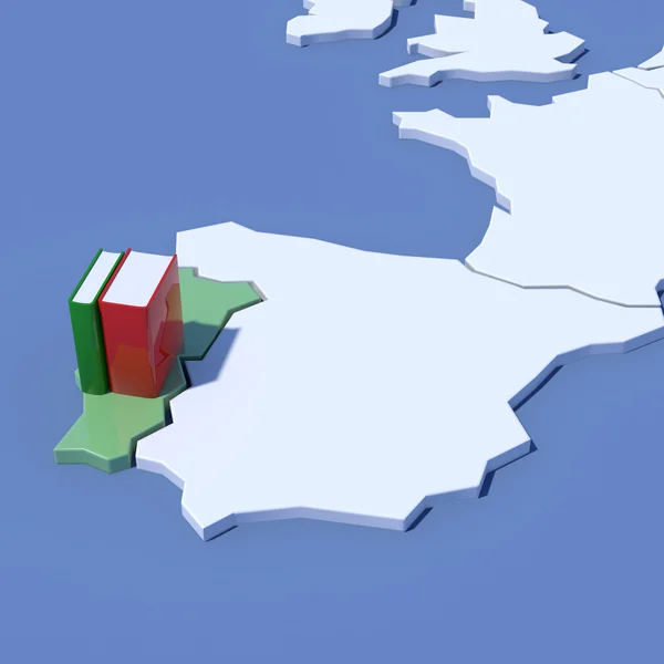 3D Map of Europe with books Portugal — Stock Photo, Image