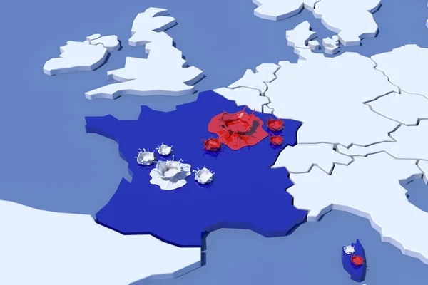 Mapa Europy 3d rozchlapać Francji — Zdjęcie stockowe