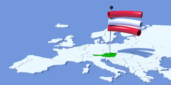 Evropou 3d mapa s vlajkou Rakouska — Stock fotografie