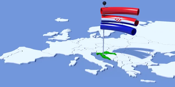 Europa 3D-kaart met vlag Kroatië — Stockfoto