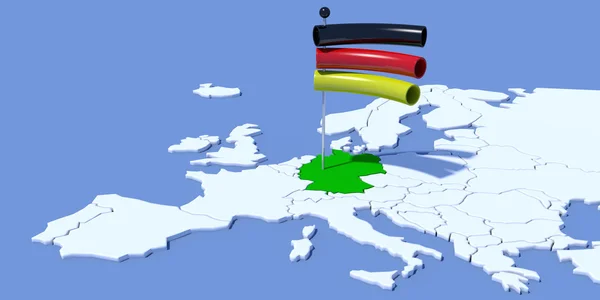 Europa 3D-kaart met vlag Duitsland — Stockfoto