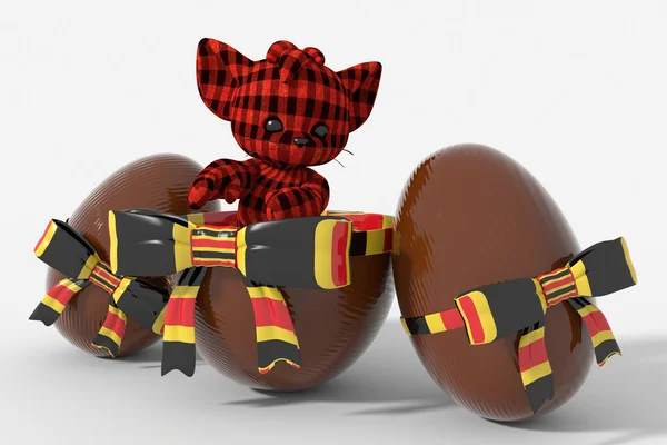 Chocolate de huevo de Pascua con colores Bélgica y peluche — Foto de Stock