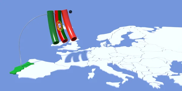 Europa 3D Karte mit Flagge portugal — Stockfoto