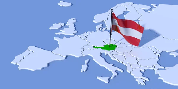 Evropou 3d mapa s vlajkou Rakouska — Stock fotografie