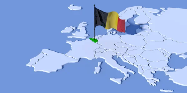 Evropou 3d mapa s vlajkou Belgie — Stock fotografie