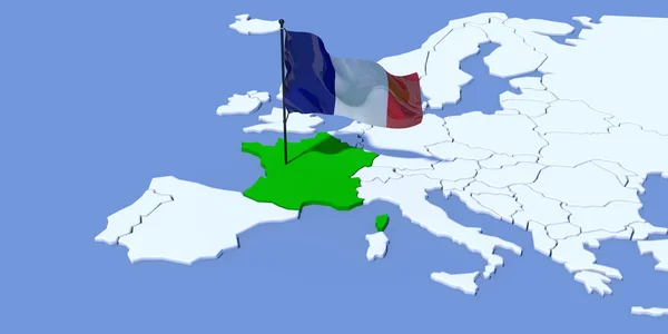 Europa Mapa 3D com bandeira França — Fotografia de Stock