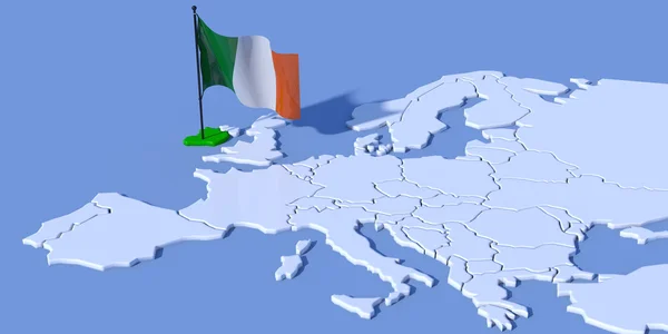 Europa 3d-karta med flagga Irland — Stockfoto