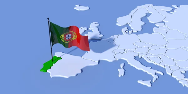 Europe bayrak Portekiz ile 3d harita