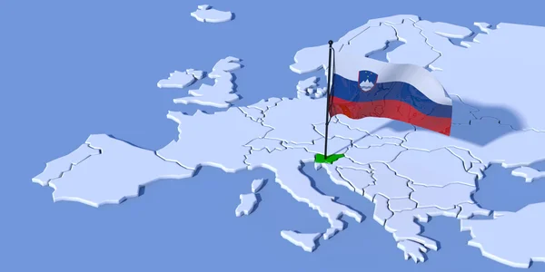 Europa 3d-karta med flagga Slovenien — Stockfoto