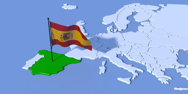 Europa 3D-kaart met vlag Spanje — Stockfoto