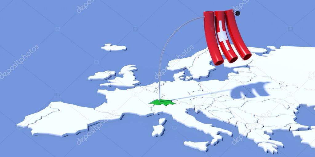 Europe 3D map with flag Switzerland