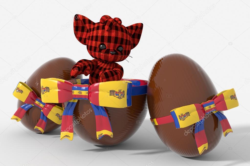 Easter egg chocolate with Moldova colors and peluche