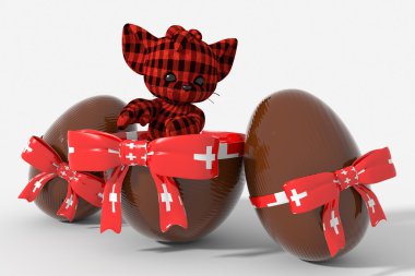Paskalya yortusu yumurta çikolata İsviçre renkler ve peluche ile