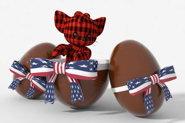Cioccolato all'uovo di Pasqua con colori USA e peluche — Foto Stock