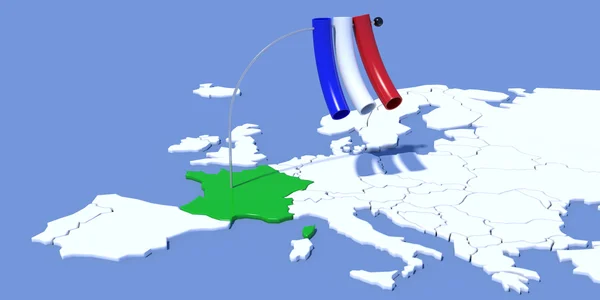 Europe 3D map with flag France — Stock Photo, Image