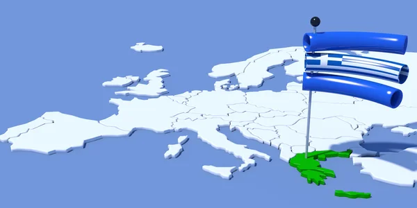 Europe 3D map with flag Greece — Stock Photo, Image