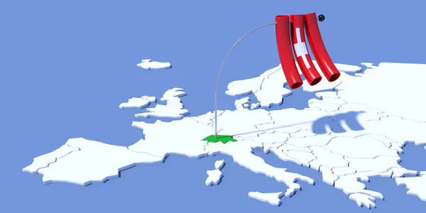 Evropou 3d mapa s příznakem Švýcarsko — Stock fotografie
