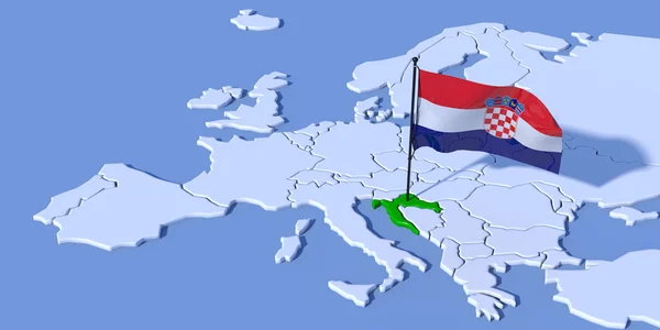Ευρώπη 3d χάρτη με σημαία, Κροατία — Φωτογραφία Αρχείου