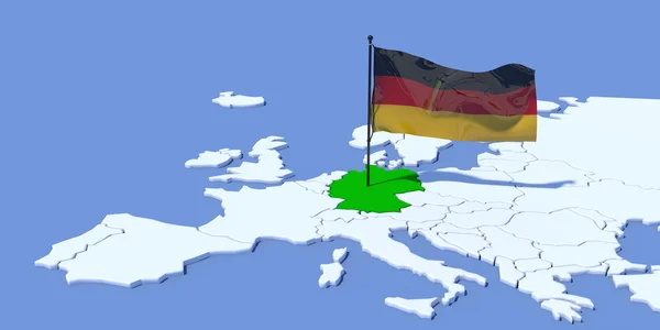 欧洲与德国国旗的 3d 地图 — 图库照片