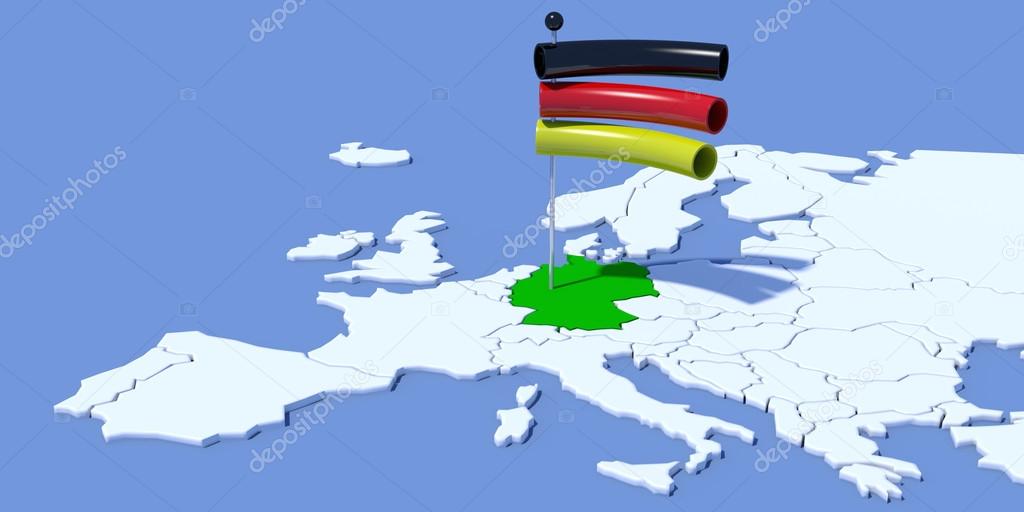 Europe 3D map with flag Germany