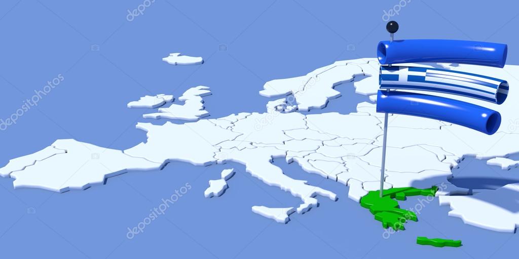 Europe 3D map with flag Greece