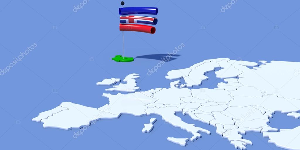 Europe 3D map with flag Iceland