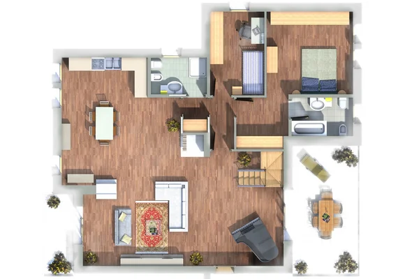 içinde ve dışında mobilya ile bina 3d modelleme