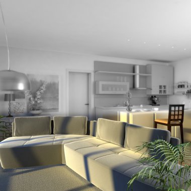 içinde ve dışında mobilya ile bina 3d modelleme