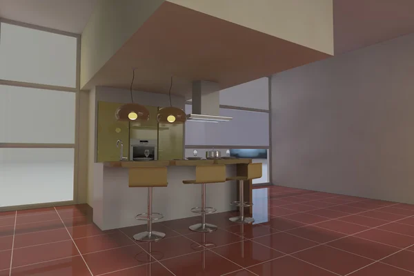 Modélisation 3D du bâtiment intérieur et extérieur, avec mobilier — Photo