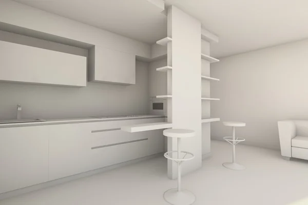 Modelado 3D interior y exterior del edificio, con muebles — Foto de Stock