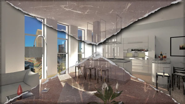 3D mallinnus rakennuksen sisustus ja ulkoa, huonekalut — kuvapankkivalokuva