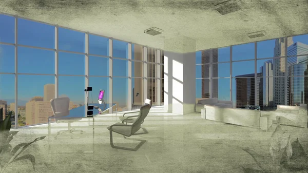 3D modeling gebouw interieur en exterieur, met meubilair — Stockfoto