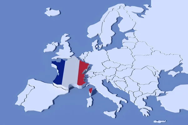 欧洲地图 3d 救济法国国旗颜色 — 图库照片