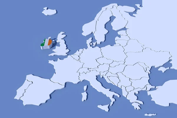 ヨーロッパ地図 3 d レリーフ アイルランド国旗色 — ストック写真