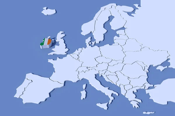 Mappa Europa Rilievo 3D Irlanda colori bandiera — Foto Stock