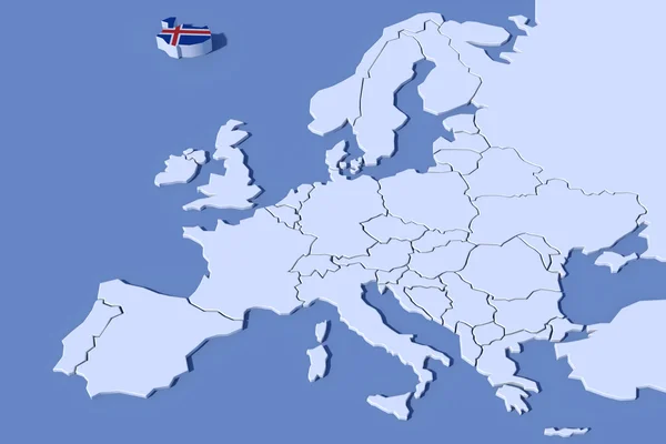 欧洲地图 3d 救济冰岛国旗颜色 — 图库照片