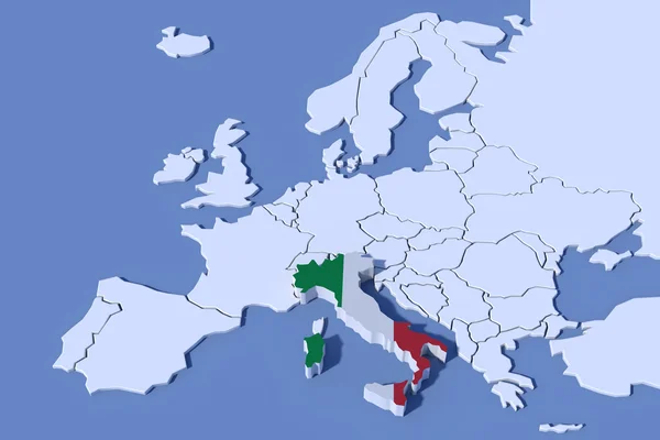 Europe Map 3D Relief Italy flag colors — Stock Photo, Image