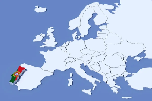 欧洲地图 3d 救济葡萄牙国旗颜色 图库图片