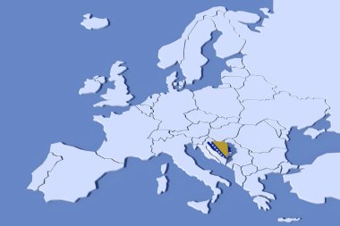 Avrupa harita 3d kabartma Bosna bayrak renkleri